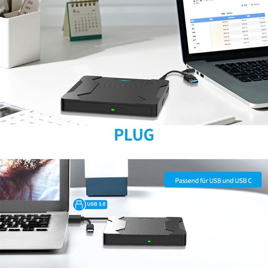 Externe 5-in-1 cd/dvd-drive, ondersteunt USB 3.0 en Type-C interfaces ...