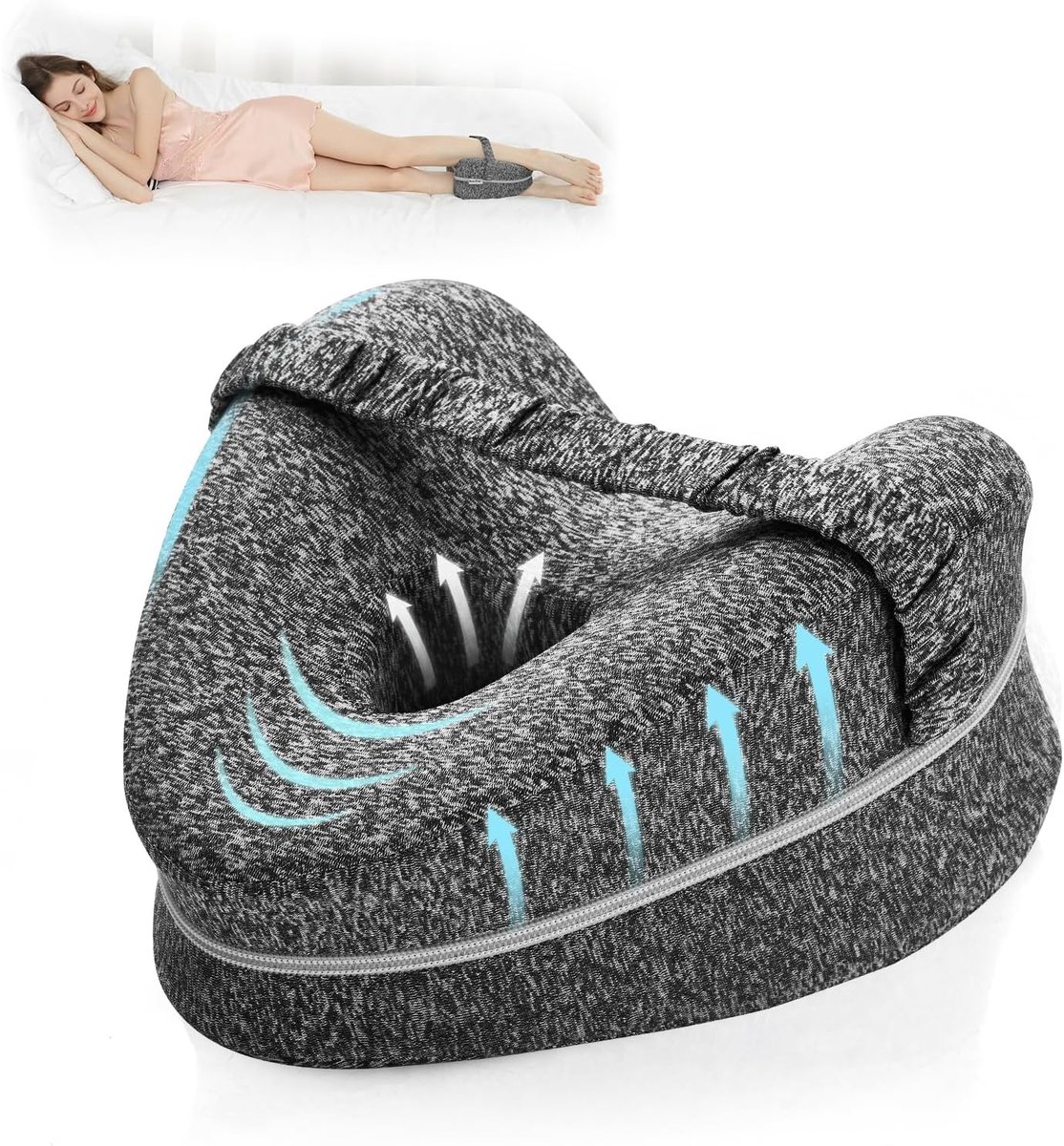 Beenkussen | Kniekussen Van Traagschuim Met Elastische Band Voor Zijslapers | Beenondersteuningskussen Met Afneembare En Wasbare Hoes (Grijs)