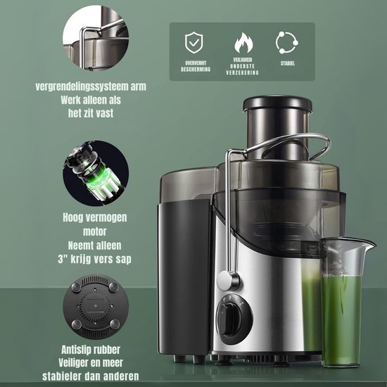 Aurixi® Sapcentrifuges groenten en fruit - Sapcentrifuges - Slowjuicer - Zilver - 30cm x 20cm x 18cm van Aurixi — afbeelding 5