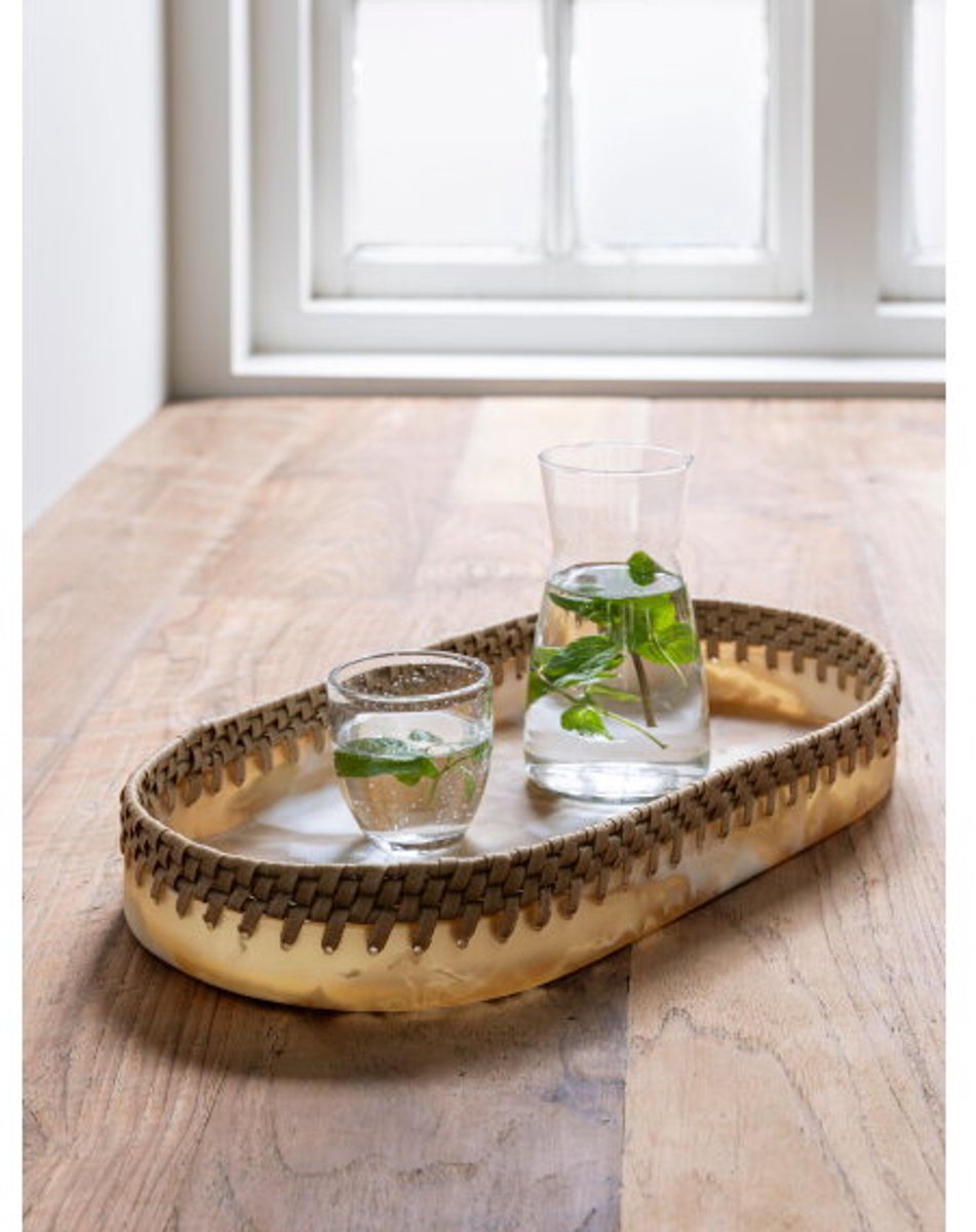 MUST Living Bowl Da Vinci OVAL,±8x51x26 cm, resin brown/white and synthetic abaca