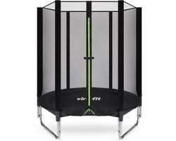 VirtuFit Kinder Trampoline met Veiligheidsnet – 140 cm – Inclusief Gratis Trap – UV- en Weerbestendig – Zwart – Compact Ontwerp