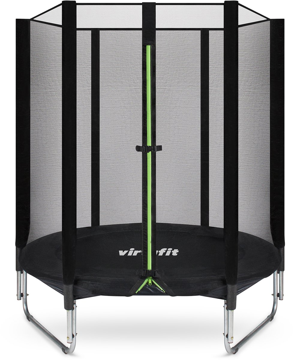 Bol.com VirtuFit Kinder Trampoline met Veiligheidsnet - 140 cm - Inclusief Gratis Trap - UV- en Weerbestendig - Zwart - Compact ... aanbieding