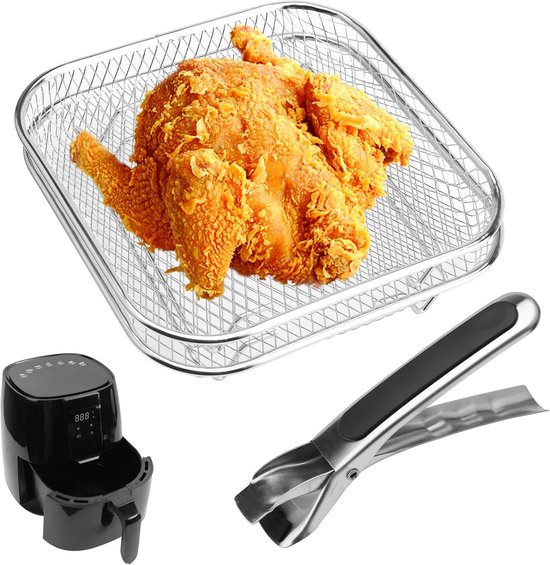 2 stuks rooster voor heteluchtfriteuse, 21 x 21 cm, airfryer-accessoires, heteluchtfriteuse, stapelbare mand voor airfryerrek, mand voor heteluchtfriteuse, airfryer, roosterinzet voor 5 l - 7,5 l