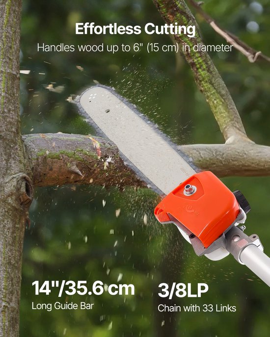 Gasgestookte stokzaag, 52 cc tweetaktmotor met 14 inch zaagblad, draadloze boomtrimmer met brandstoftank van 30 fl.oz, verstelbare lengte van 7,2 tot 10 ft, efficiënte kettingzaag voor snoeien en trimmen van Craftsman — afbeelding 4
