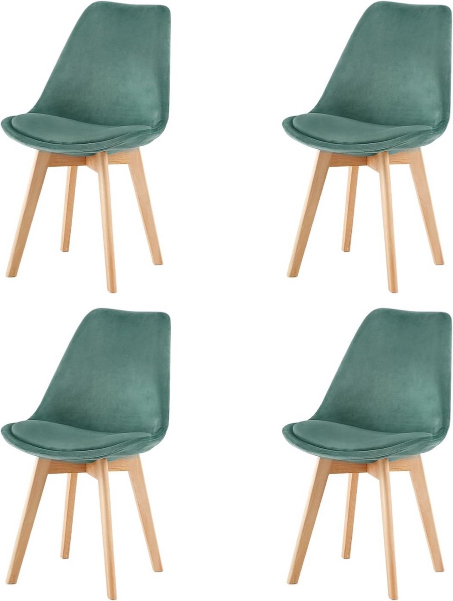 Set van 4 Vintage Fluweel Bekleede Eetkamerstoelen met Metalen Poten