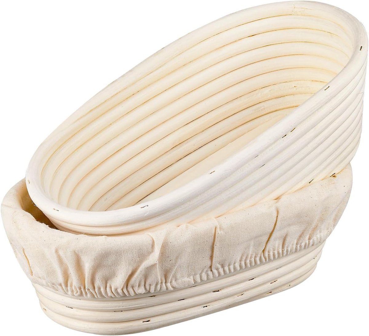 Broodfermentatiemandset - 2 Ovale Rotanmanden Met Linnen Voering, Geschikt Voor Het Bakken Van Brood, Gemaakt Van Natuurlijk Rotan (25*15*8,5cm)