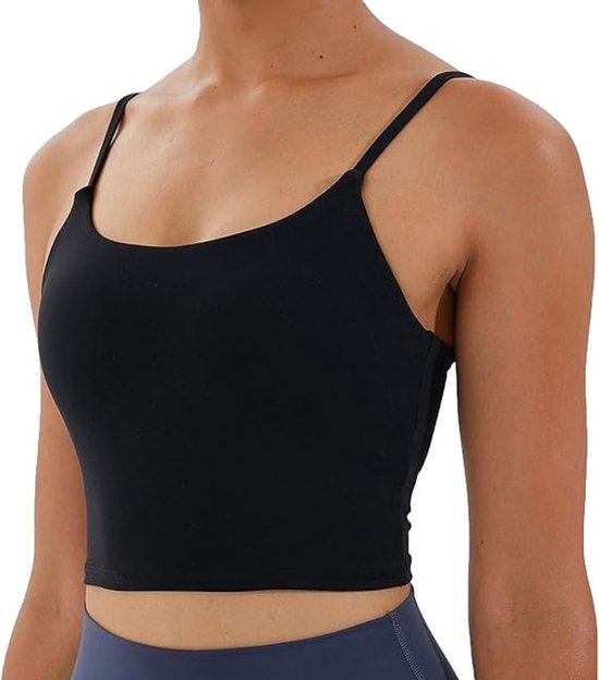 Soutien-gorge de sport élastique avec modèle camisole - Top de fitness court pour dames - Top long pour entraînement yoga - Zwart taille XL
