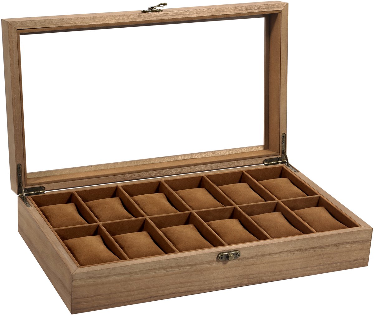 Uten Luxe Houten Horloge Doos - Horlogebox - Geschikt voor Heren en Dames - Horloge Opbergdoos - Glazen Deksel - 12 Vakken - Bruin