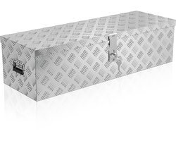 Aufun aluminium transportkist, gereedschapskist, aanhanger, gereedschapskist, disselkist met slot, waterdichte metalen kist voor het opbergen van gereedschap, 990 x 330 x 255 mm, zilver
