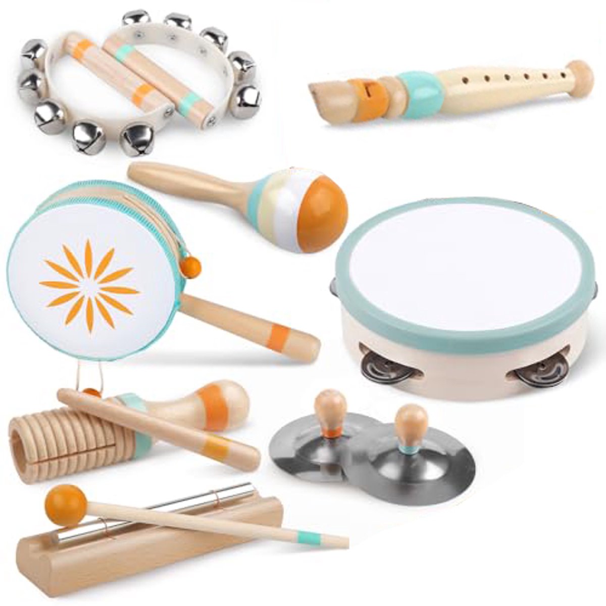8-delige set baby-muziekinstrumenten - Montessori-muziekspeelgoed voor peuters van 1-3 jaar, houten percussie-instrumentenset, educatief muziekspeelgoed voor kleuters, cadeaus voor jongens en meisjes