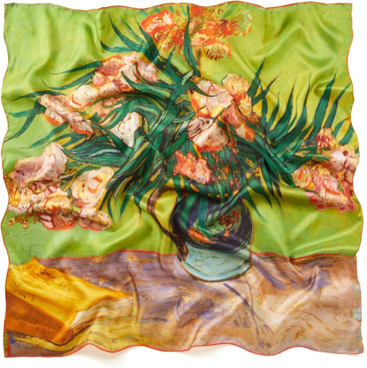 Luxe Zijden Twill Vierkante Sjaal met Artistieke Prints