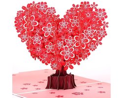 Popupkaarten - pop-up kaart - Romantische Boom vol hartjes - 3D Wenskaart - Pop-up Kaart Bloemenboeket - Valentijnskaart - romantisch - cadeau Geschikt Voor hem/haar - uniek cadeau - Valentijnsdag - Kaartje Liefde - Valentijn cadeautje vrouw