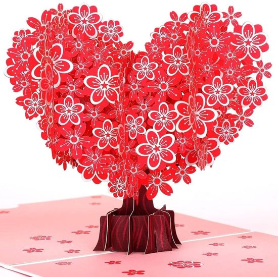 Popupkaarten - pop-up kaart - Romantische Boom vol hartjes - 3D Wenskaart - Pop-up Kaart Bloemenboeket - Valentijnskaart - romantisch - cadeau Geschikt Voor hem/haar - uniek cadeau - Valentijnsdag - Kaartje Liefde - Valentijn cadeautje vrouw