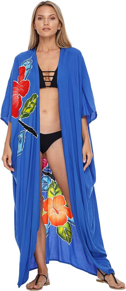 Lange Bloemen Kimono Cardigan voor Dames met Open Voorkant