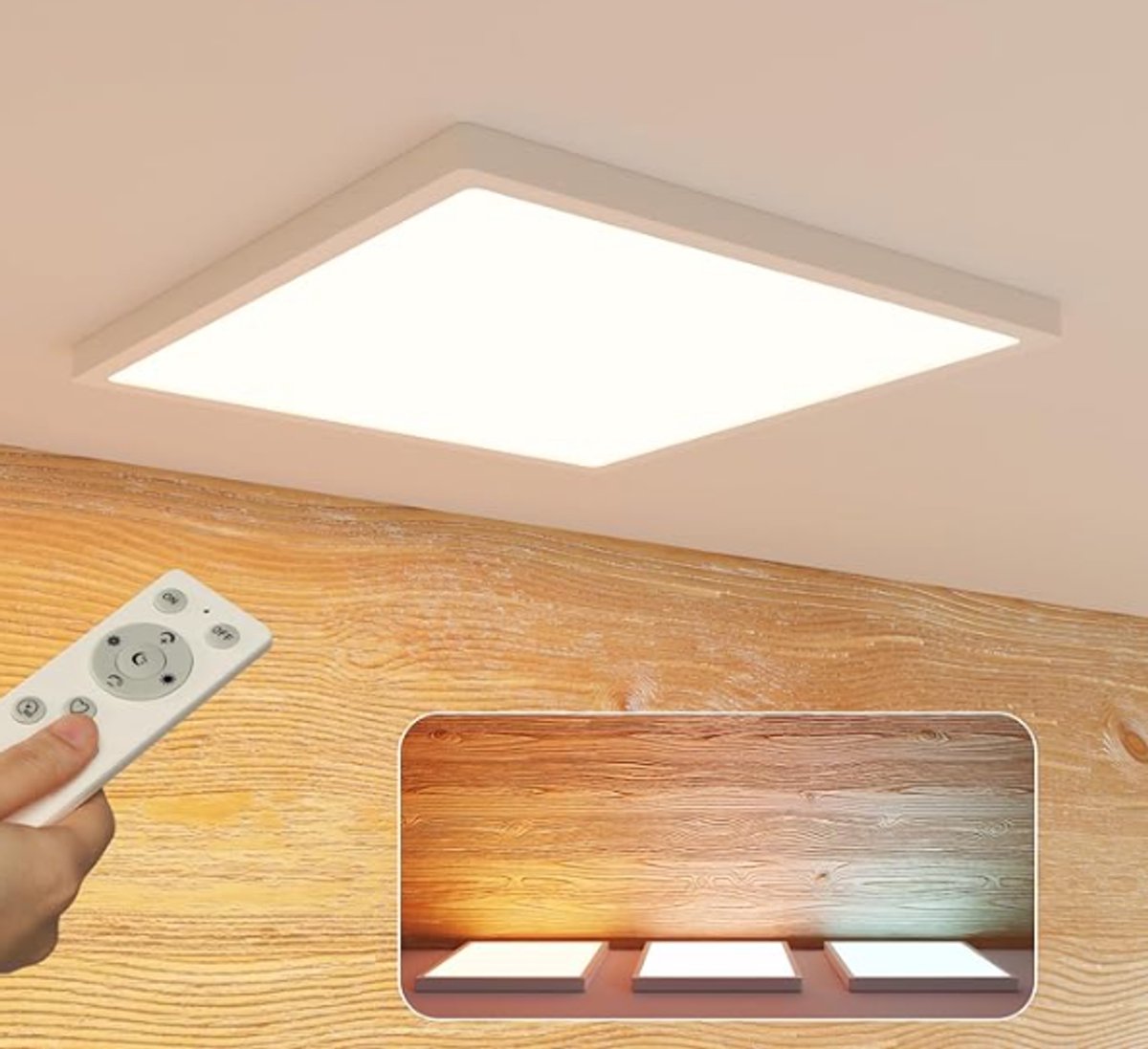 Epochglo LED Plafondlamp Vierkant - 30cm - 24W 2400lm 3000K-6000K - Dimbaar met Afstandsbediening - Achtergrondverlichting & Geheugenfunctie - IP44 Badkamer - Wit
