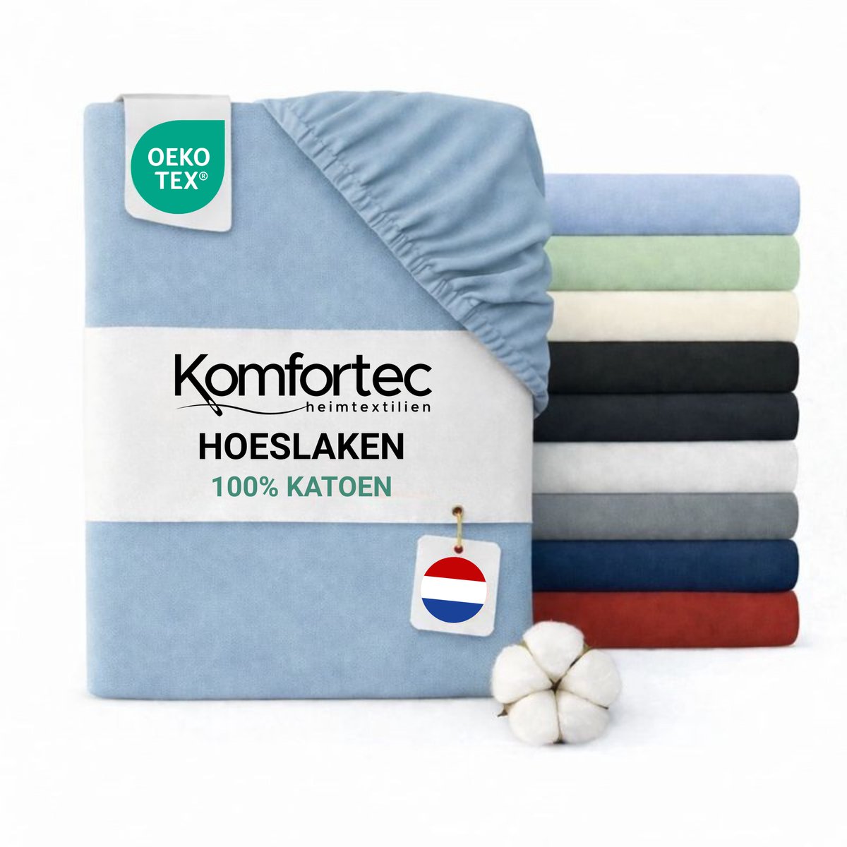 Komfortec Jersey Stretch Hoeslaken 90x200 cm - 23cm Matrasdikte- Rondom Elastiek - 100% Katoen - Turquoise