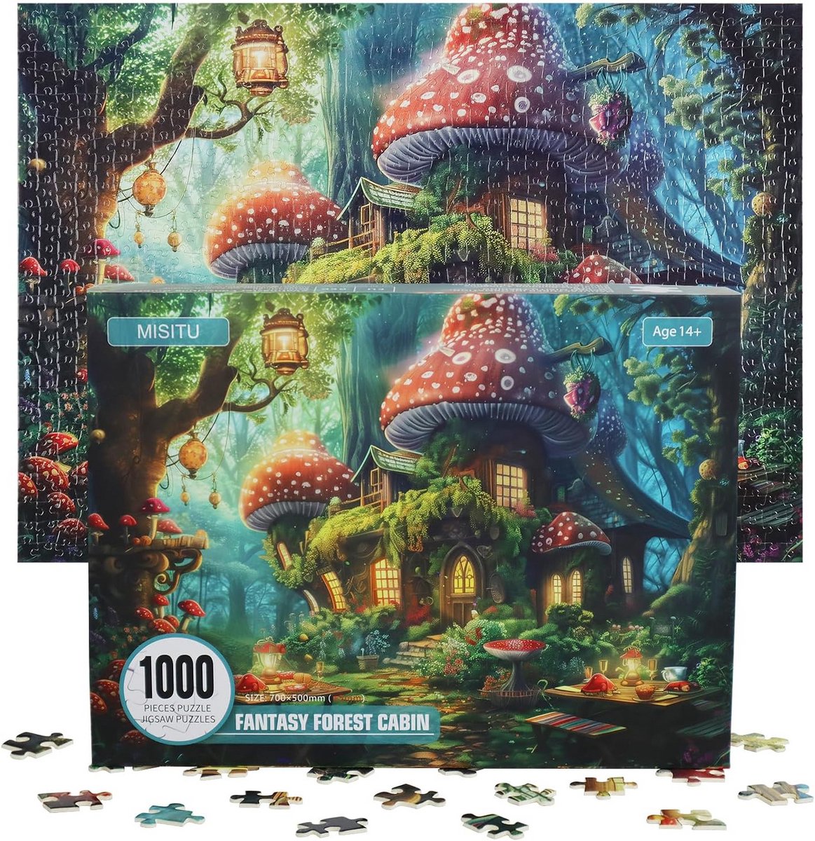 Puzzel 1000 Stukjes Volwassenen - Magisch Paddenstoelenhuis in Sprookjesbos - 70x50 cm