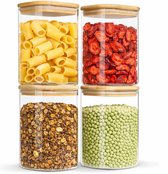 Pots de rangement avec couvercle en bois - Verre - Ensemble de 4 - 1000 ml