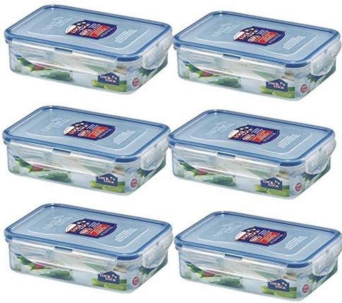 6 Rechthoekige Bewaarbakjes voor Voedsel Opslag 550 ml Luchtdicht Set