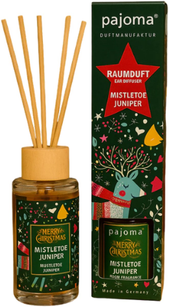 Kerst Geurstokjes - Mistletoe Juniper - Pajoma | 1x 100ml - Frisse geur | Geurverspreider - Kerstgeur - Kerst & Winter