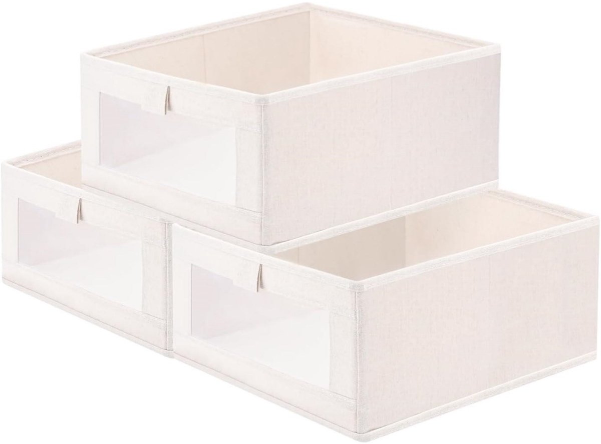 GELLDG Kledingkast opbergdozen - 3-pack - met transparant venster - zonder deksel - opvouwbaar - stoffen opbergdozen - opbergmand - geschikt voor het opbergen van kleding, speelgoed, boeken, gereedschap - 40 x 27 x 17 cm