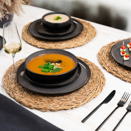 Moritz & Moritz VIDA Serviesset 12 Persoons - 36-delig Servies Set met Dinerbord, Soepbord en Dessertbord - Porselein - Antraciet — afbeelding 3