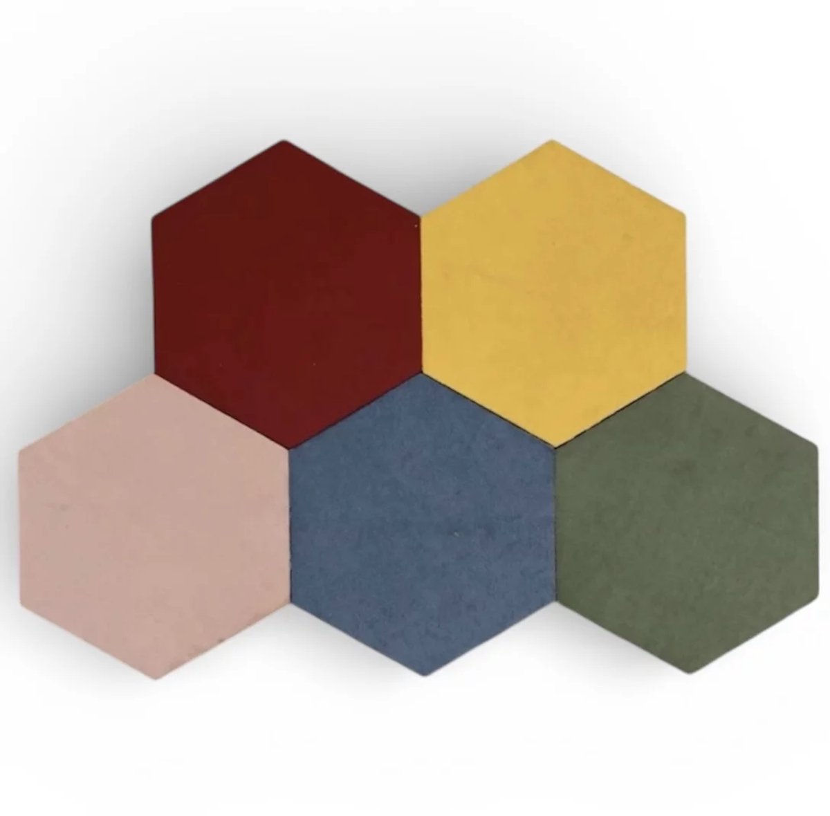 5 Prikborden | zelfklevend | 5 kleuren | Kurk | Zeshoekig | 20 x 20 | velours stof |