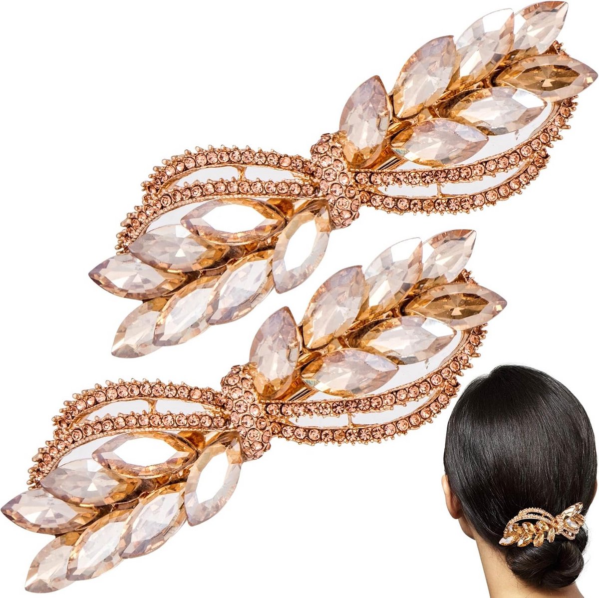 2x Luxe Gouden Haarspeldjes met Strass Kristallen - Bruiloft & Feest Accessoires voor Dames