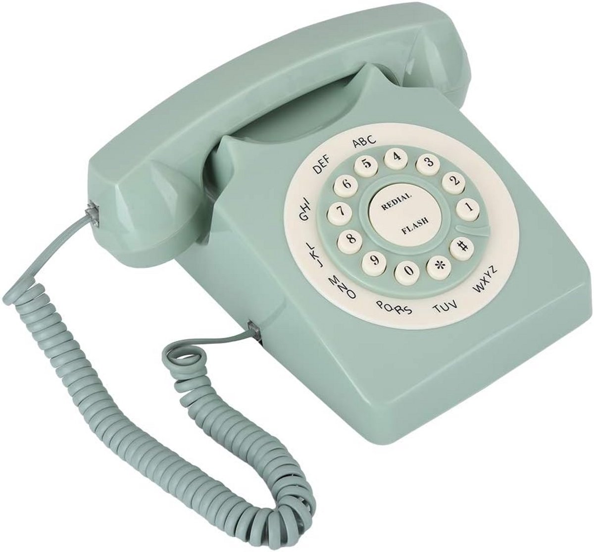 Klassieke Groene Vaste Telefoon: Antiek Vintage Model met Grote Duidelijke Knoppen