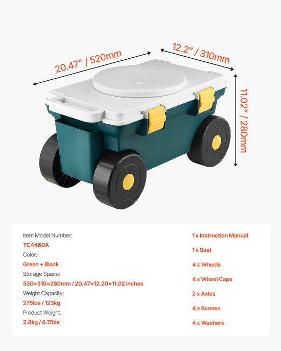 VEVOR Mobiele tuinstoel Opbergvak Rolstoel Tuinhulpstoel Kar 52x31x28cm van VEVOR — afbeelding 2