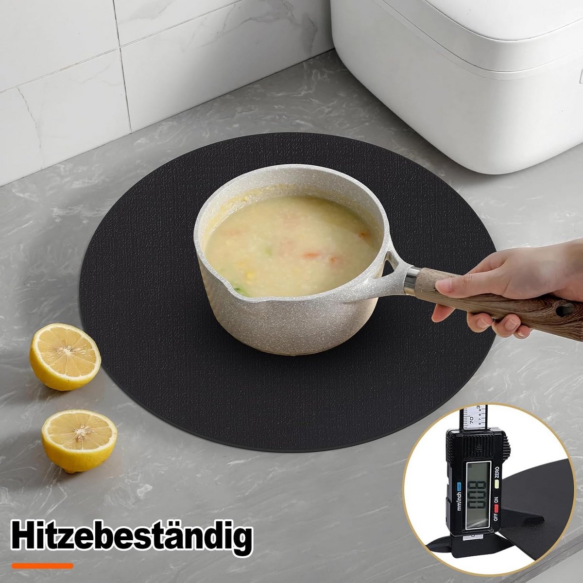 Set van 6 Ronde Kunstleren Placemats, Dubbelzijdig Afwasbaar en Hittebestendig