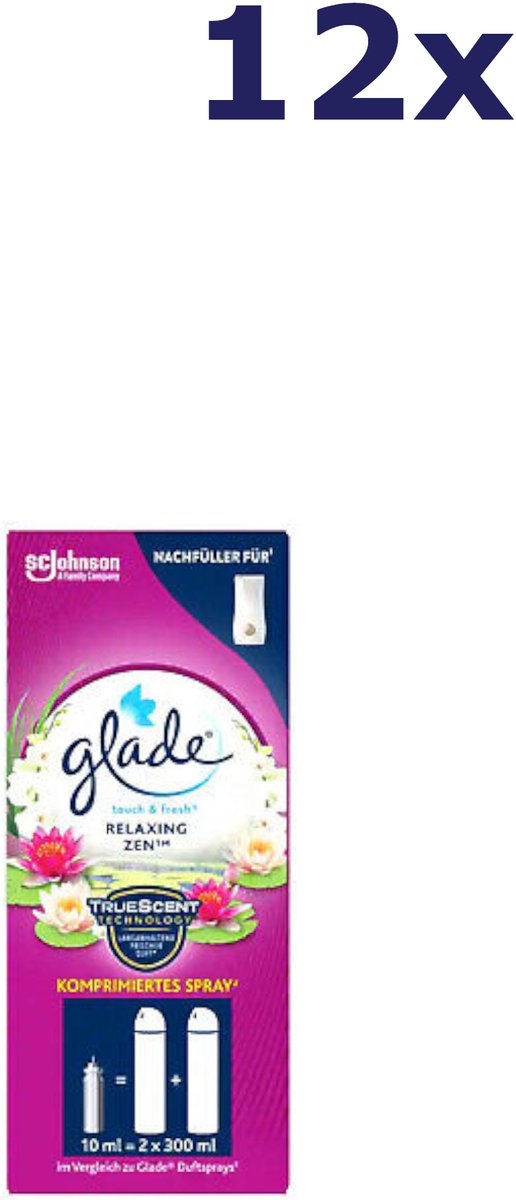 12x Glade Touch & Fresh Minispray navulling10ml Relaxing