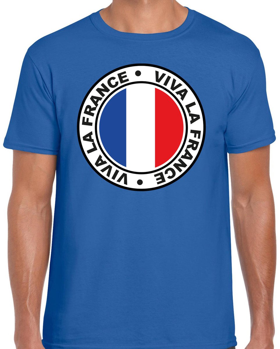 Bellatio Decorations Verkleed T-shirt voor heren - Viva La France - blauw - voetbal supporter - themafeest XXL