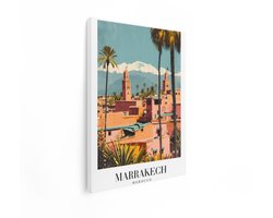 Artaza Canvas Schilderij Marrakech Marokko - 90x120 cm - Wanddecoratie Skyline - Muurdecoratie Atlasgebergte - Decoratie Moskee Woonkamer