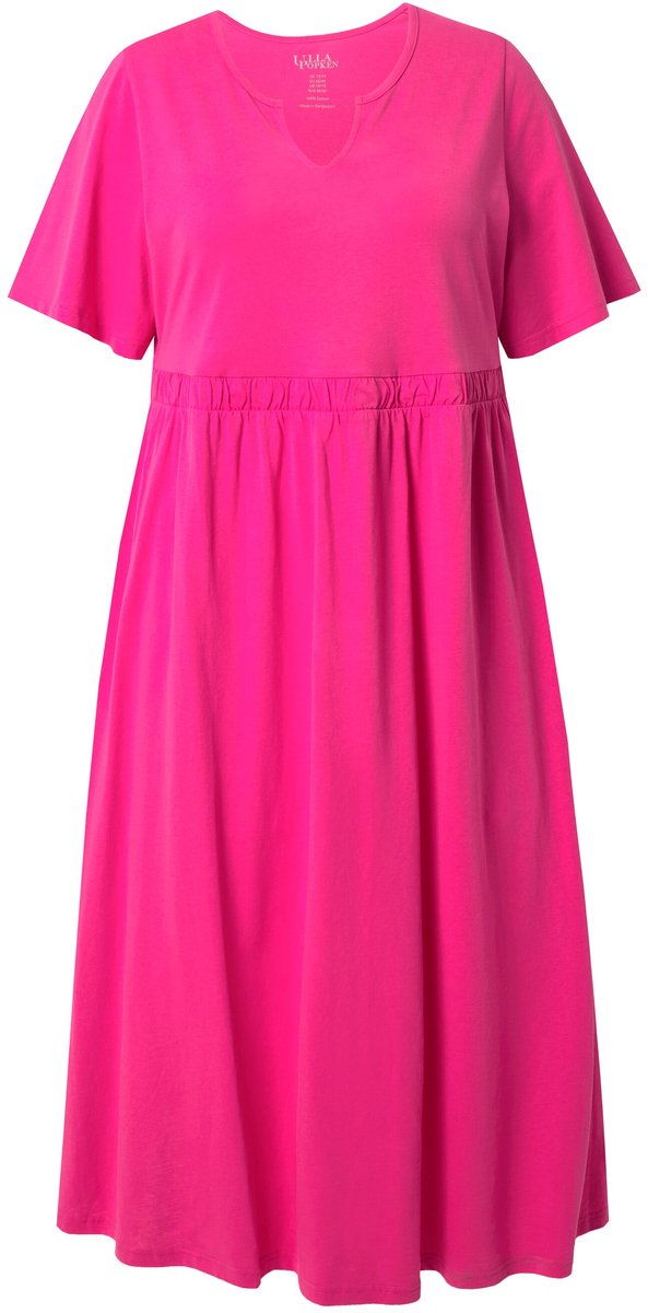 Ulla Popken - Dames - Maxi-jurk A-lijn tuniekhals halflange kapmouwen - Roze - Maat 50+