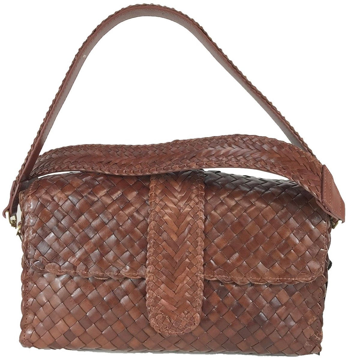 Allan K Titine Cognac gevlochten dames handtas | Bonne Shoe