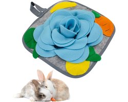 KZQ Konijn Snuffelmat Speelgoed 30x30 Cm Wasbaar Voedselpuzzel Voor Cavia S Fretten En Kleine Knaagdieren Foerageermat Voor Hersenstimulatie En Energieverbruik（Blauwe bloem）