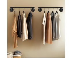 Kledinghangers-dressboy-Kledingstang van roestvrij staal-2*50cm- Industriële kledingstang in buisstijl voor aan de muur -kledingrek voor het organiseren van uw slaapkamer, wasruimte of gang - Antiekzwarte afwerking met stijlvolle en moderne steunen.