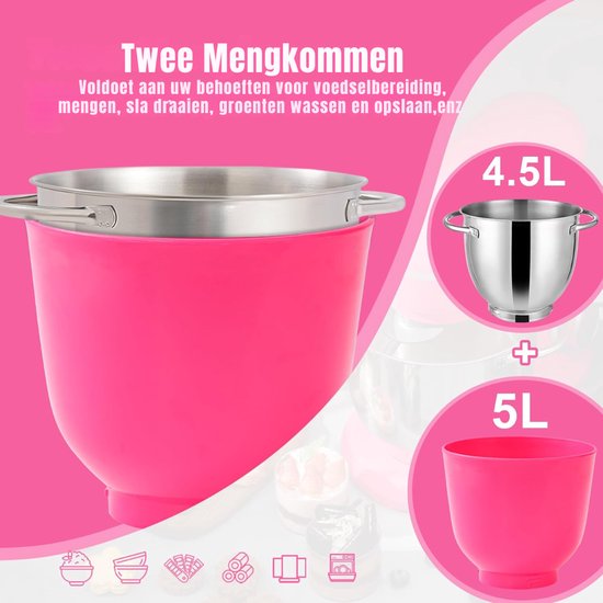 Aurixi® Mixer met mengkom - Mixer - Mixer met mengkom keukenmachine - Donkerroze - ‎22cm x 36cm x 33cm van Aurixi — afbeelding 5
