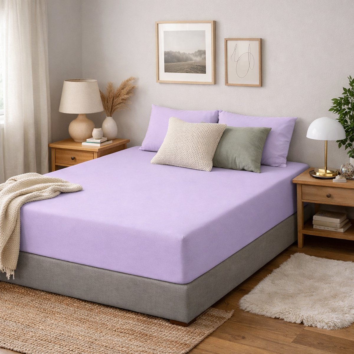 Saphira COMFORT Jersey Hoeslaken – Lila – 180x200 cm – 30 cm Matrashoogte – 100% Katoen – 360° Elastiek Rondom – Glad & Rekbaar