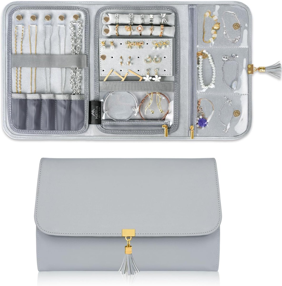 MATEIN Sieraden Reis Organizer voor Dames – Waterdichte PU Leren Opbergrol voor Sieraden – Lichtgewicht & Klitvrij Reisetui voor Kettingen, Ringen en Oorbellen