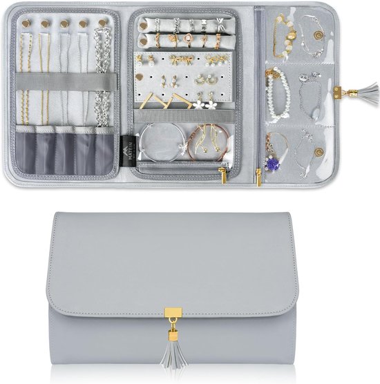 MATEIN Organiseur de Voyage pour Bijoux pour Femmes – Rouleau de Rangement en Cuir PU Étanche pour Bijoux – Étui de Voyage Léger et Sans Accrochage pour Chaînes, Bagues et Boucles d'Oreilles