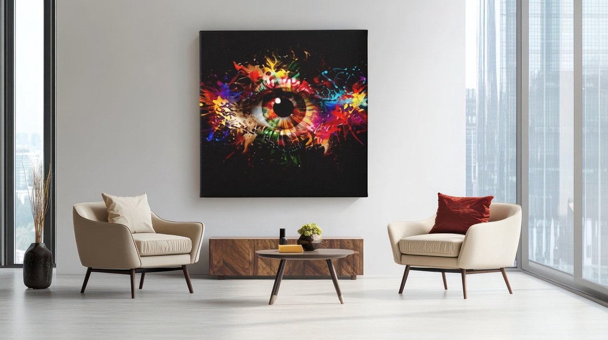 Trendex Global Vierkant Canvas Schilderij - Abstracte Oog - Kleurrijk - 100x100 cm
