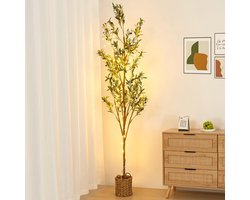 Hoge Kunstboom Olijfboom 210 cm met Geïntegreerde LED Verlichting en Mand