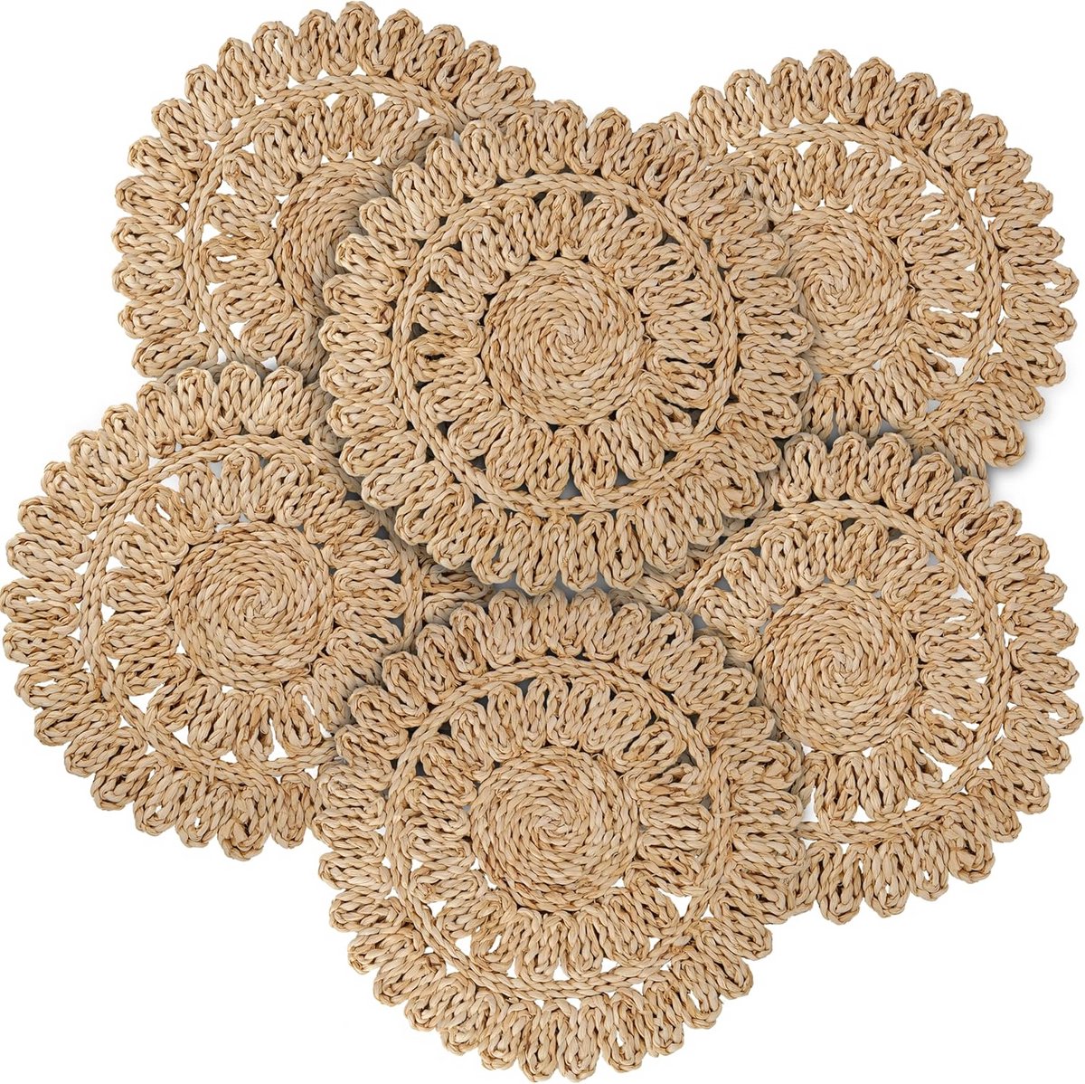 Set van 6 Ronde Woven Placemats van Ma & Ivocorne - Natuurlijk Boho Tafeldecoratie 30 CM
