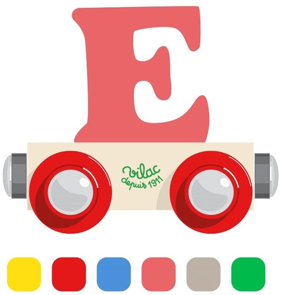 Vilac houten speelgoed wagon letter E multicolor educatief.