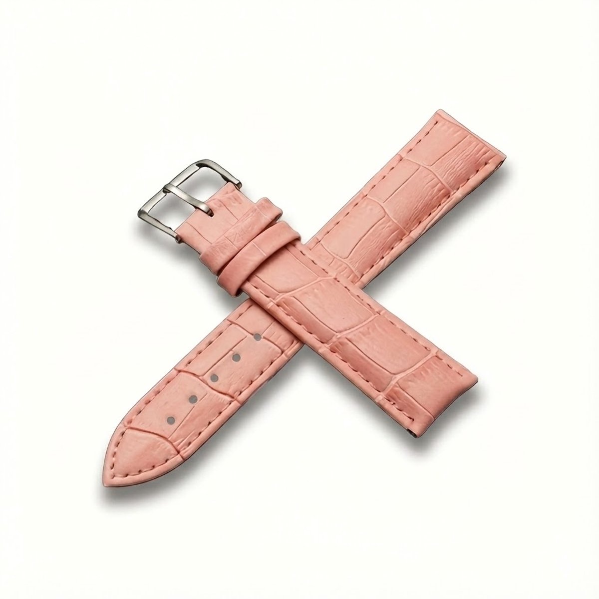 Roze horlogebandje 18 mm geschikt voor dames en heren met krokodillenlook structuur en zilverkleurige gesp, smal vervangend horloge bandje met stiksel