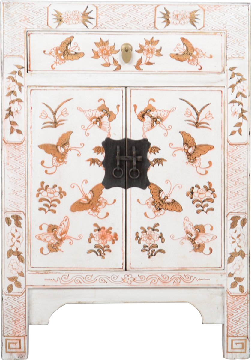 Fine Asianliving Chinese Kast Wit Handgeschilderd Vlinders B58xD37xH85cm Chinese Meubels Oosterse Kast
