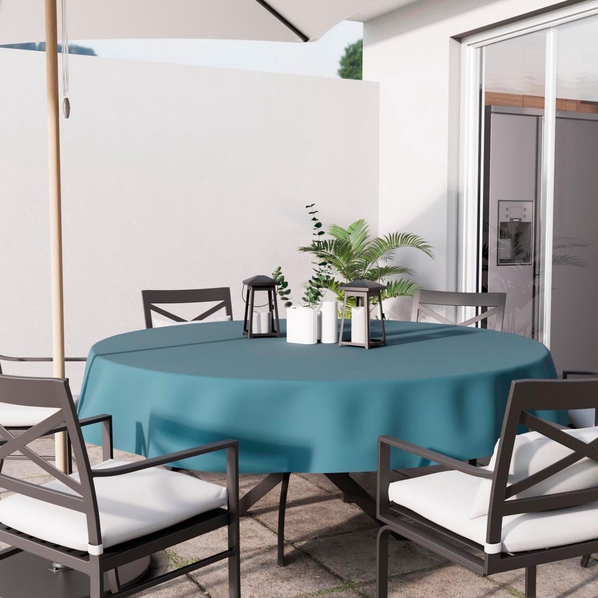 Waterdicht Rond Tafelkleed Blauw Katoenlook 180 cm - Spatwaterdicht en Duurzaam