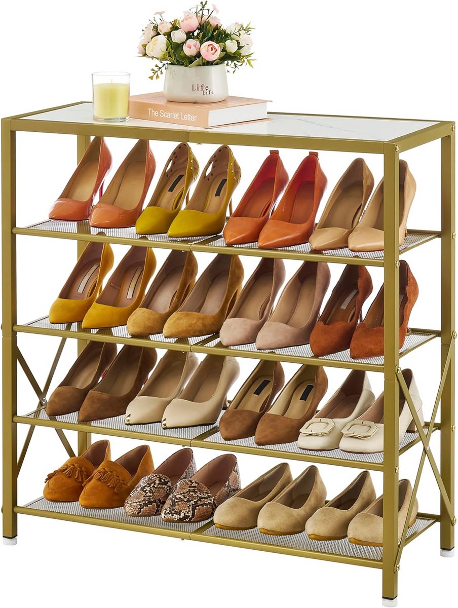 5-Laags Schoenenrek Organizer met Industieel Gaas en X-Vorm Frame
